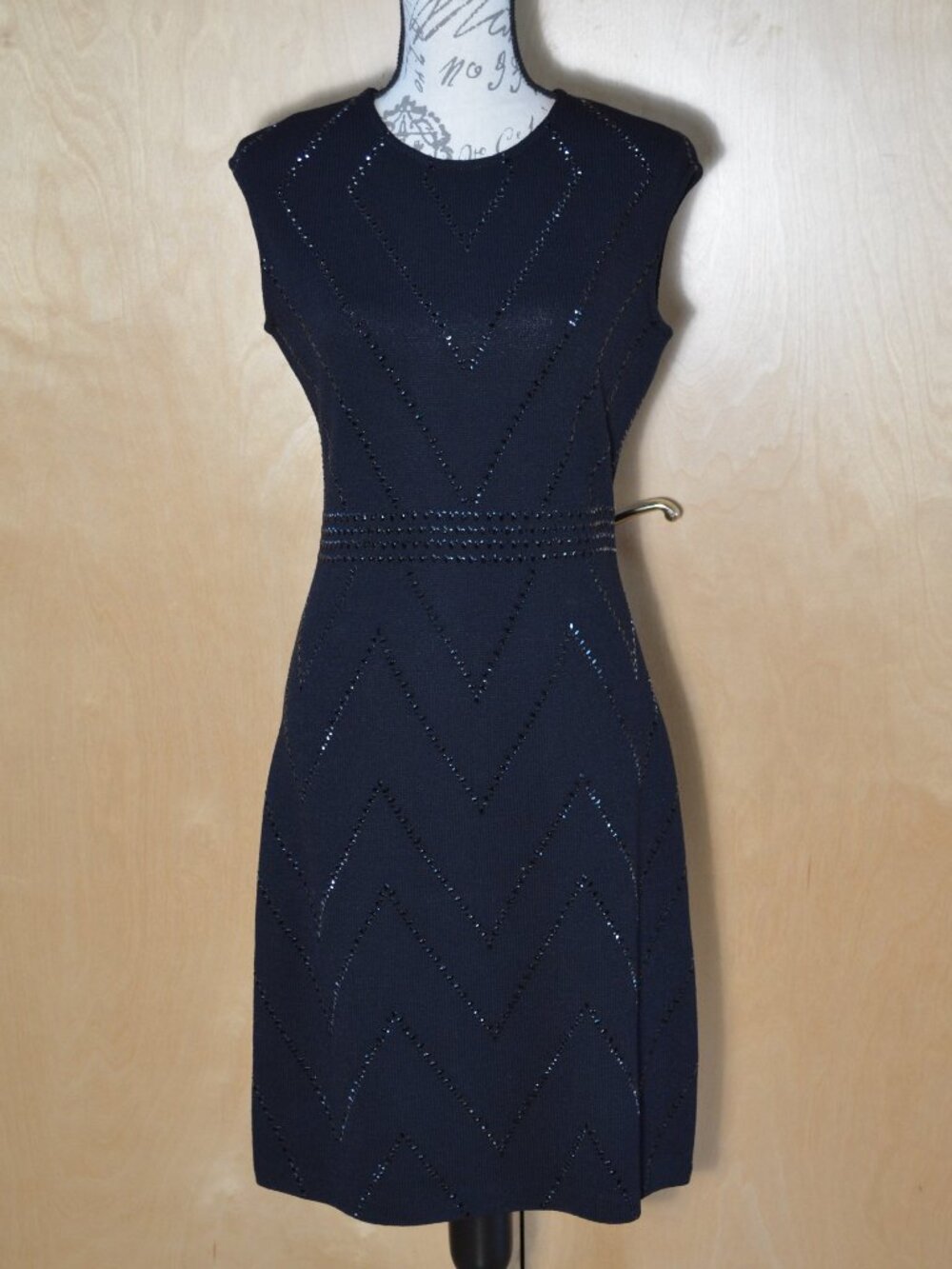 S. John Evening beaded black sleeveless knit dress, size 4